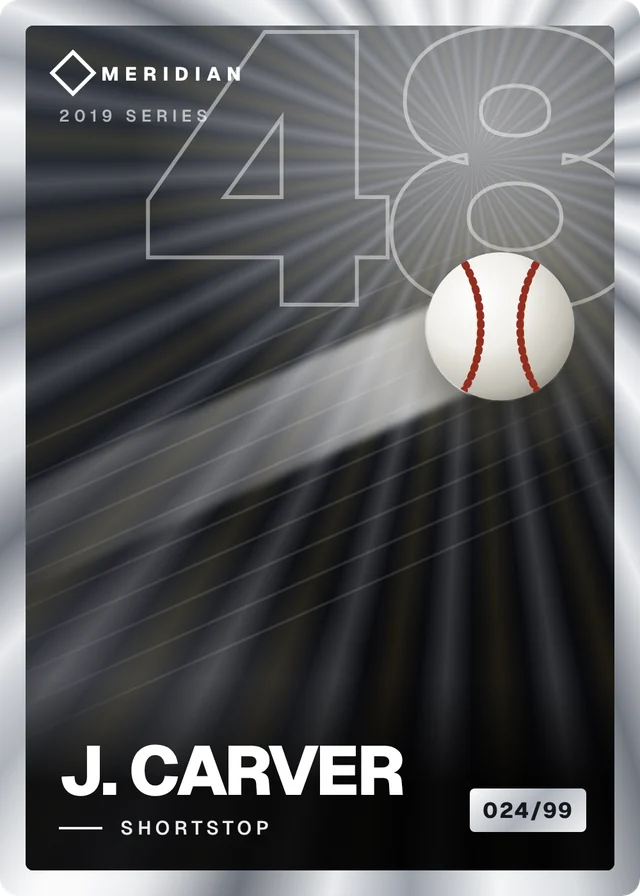 Fictional 2019 Meridian #48 J. Carver, Silver parallel numbered 024 of 99